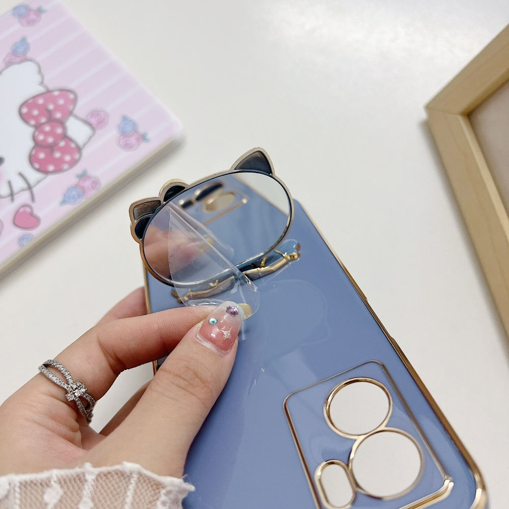 Rotated Kitty Mirror Stand Luxury Electroplated Cover - OnePlus 8T
