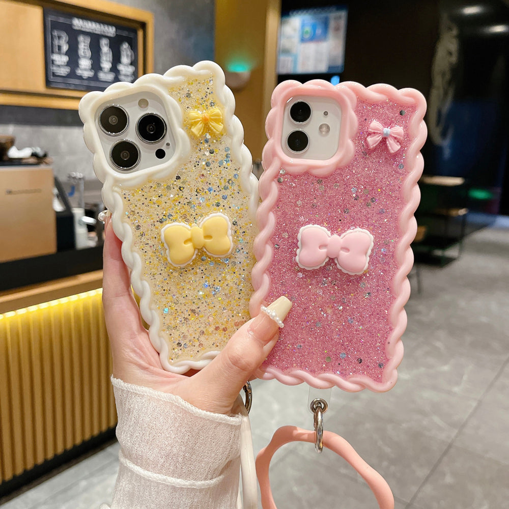 Glitter Bling Bow Color TPU (Soft) | PC (Hard) Case With Bracelet - iPhone 13 Pro