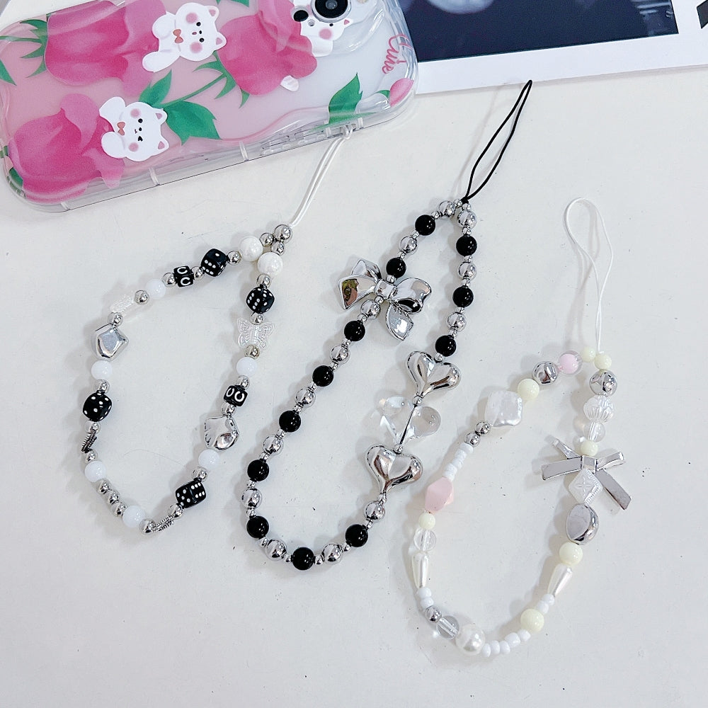 Black Beads with Bow Tie Beads Phone Charm Bracelet | Keychain | Handbag Charm