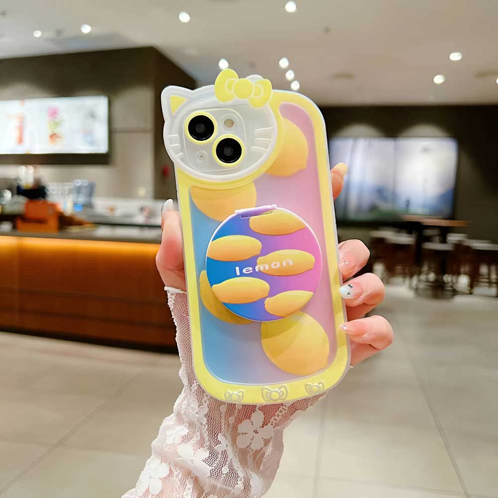 Cartoon Cat Printed TPU Camera Protection Cover with Mirror Stand - iPhone 13 Pro Max