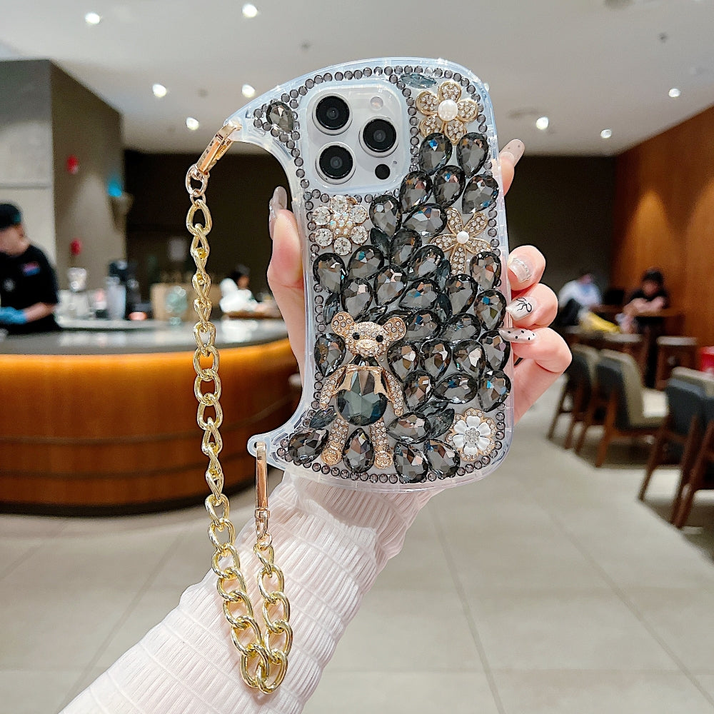 Colorful Diamond Phone Case With Metal Chain Strap iPhone 14 Plus