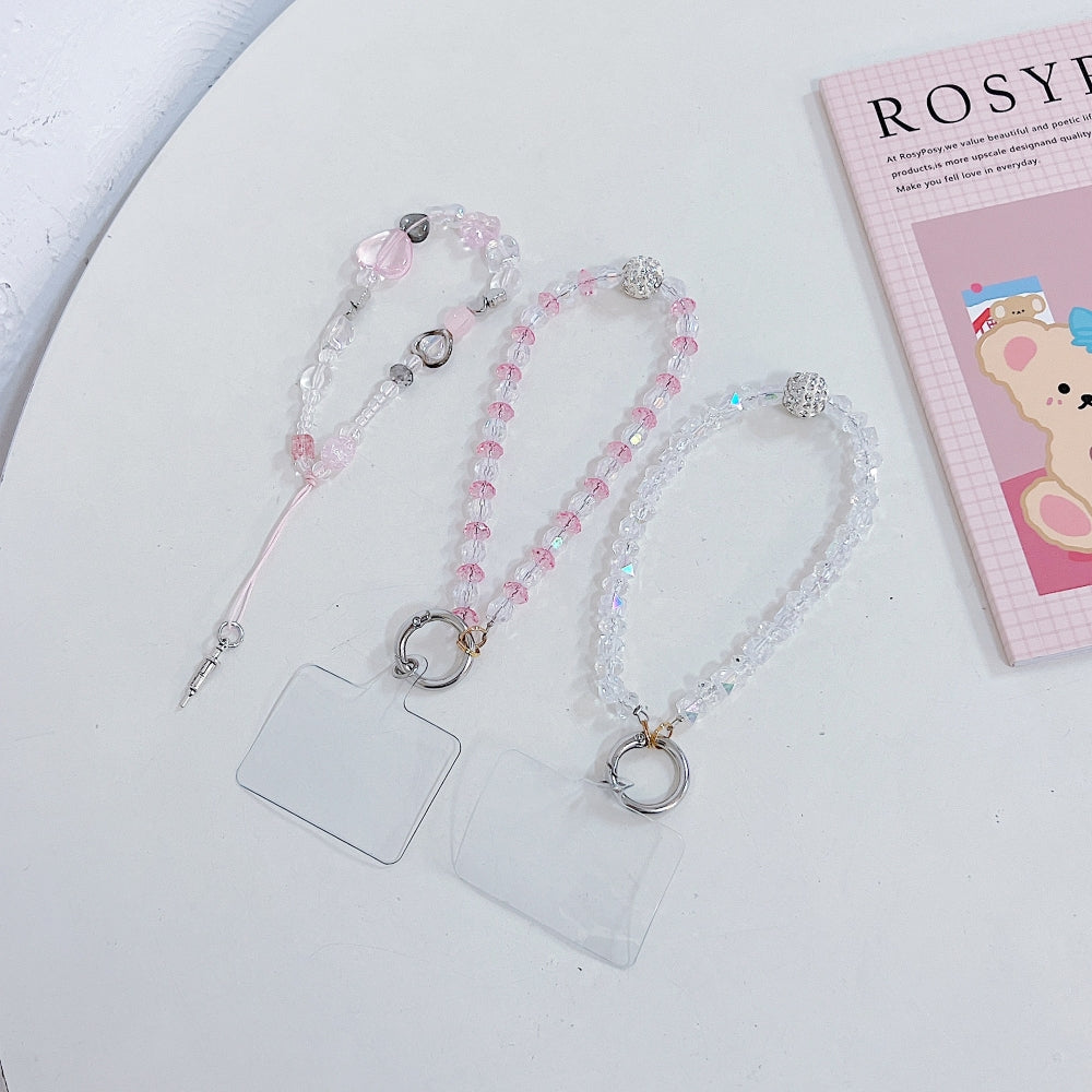 Crystal Acrylic Heart Beads Phone Charm Bracelet | Handbag Charm | Keychain