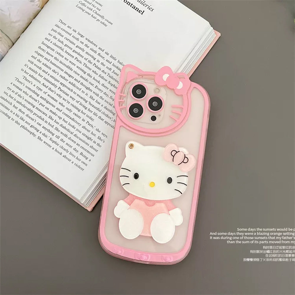 Cute Cat Shockproof Silicone Cover With Mirror - iPhone 14 Pro Max