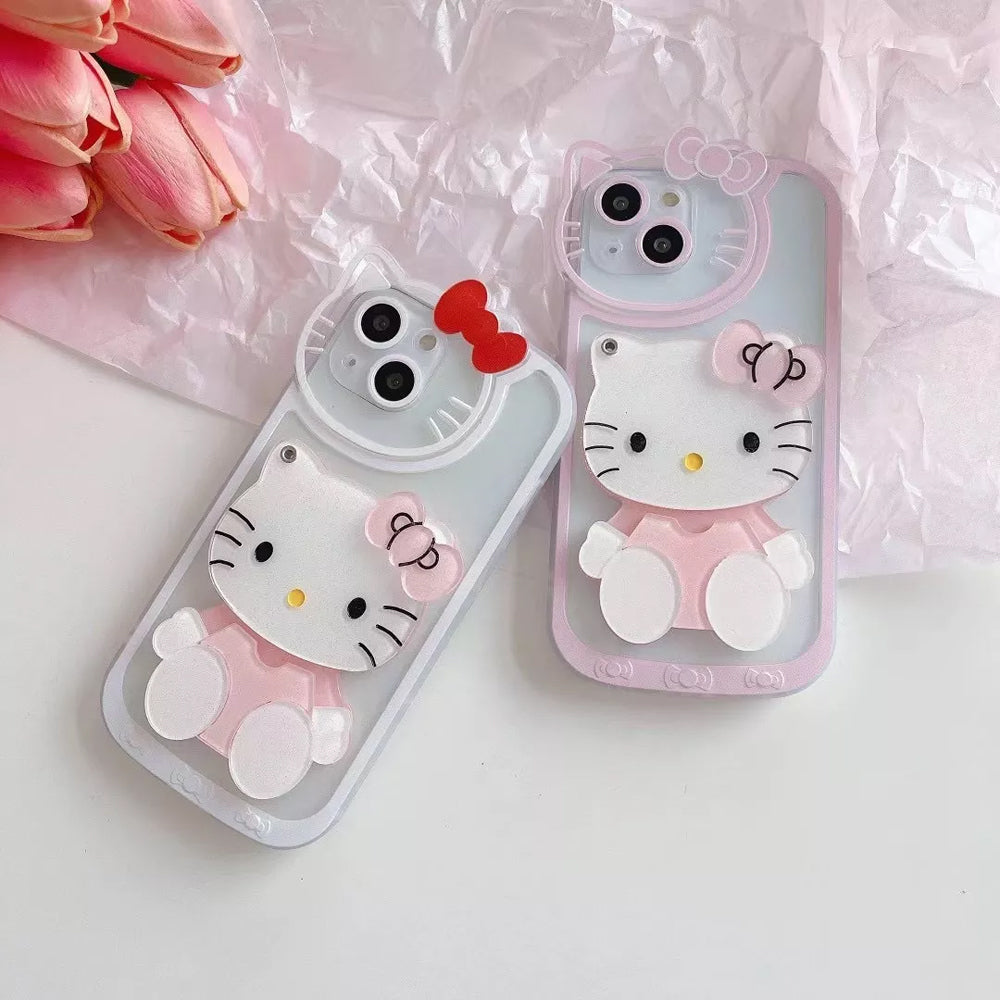 Cute Cat Shockproof Silicone Cover With Mirror - iPhone 14 Pro Max