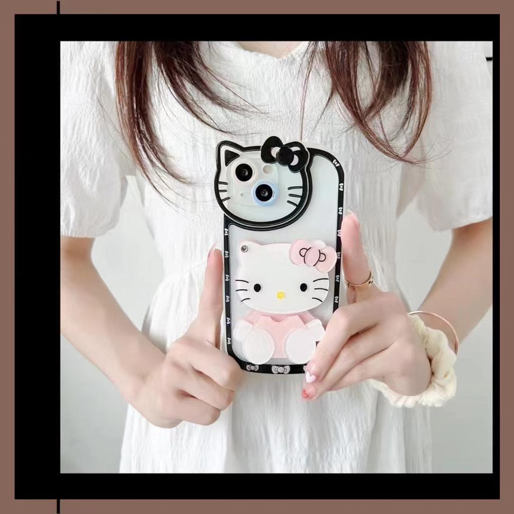 Cute Cat Shockproof Silicone Cover With Mirror - iPhone 12 Pro Max