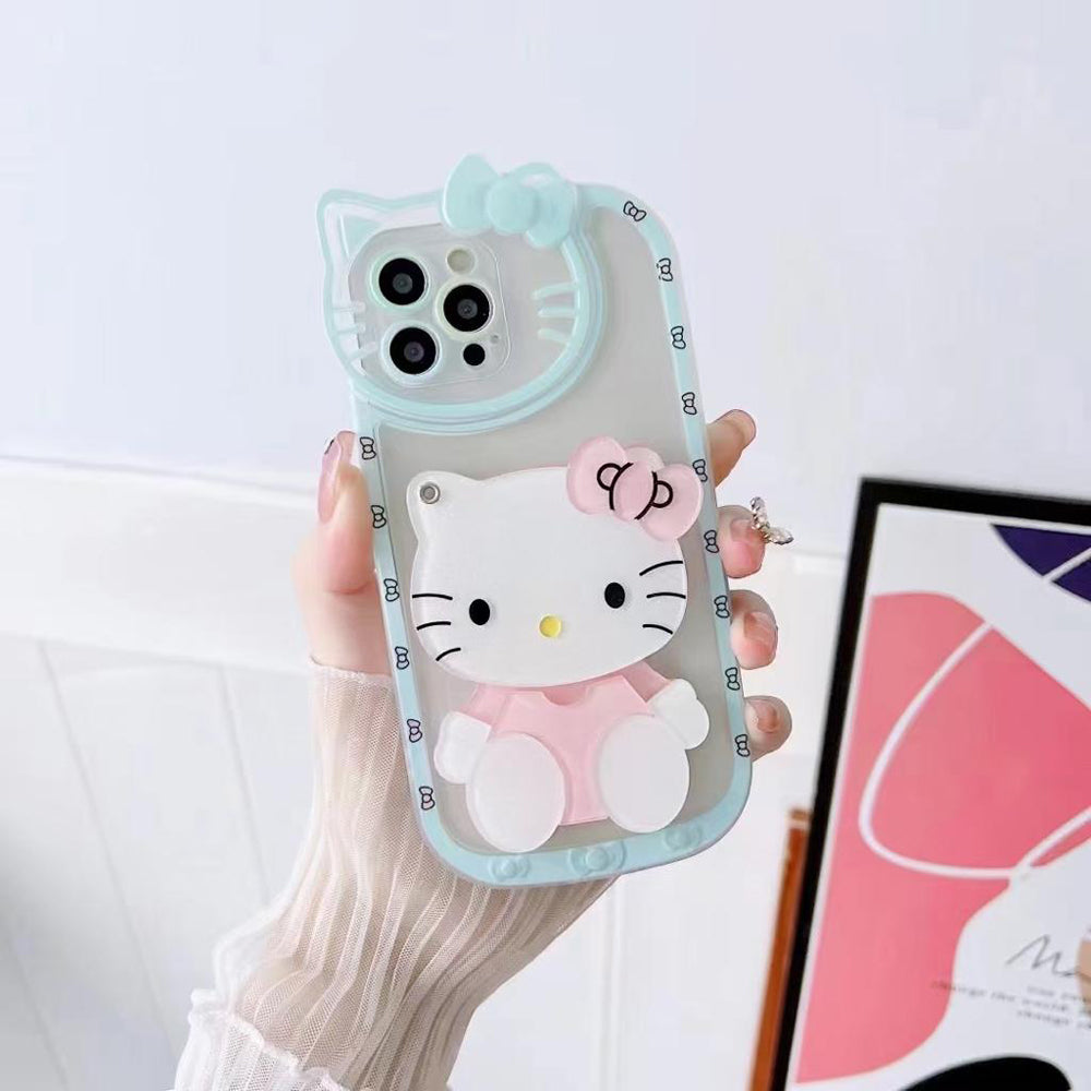 Cute Cat Shockproof Silicone Cover With Mirror - iPhone 14 Pro Max