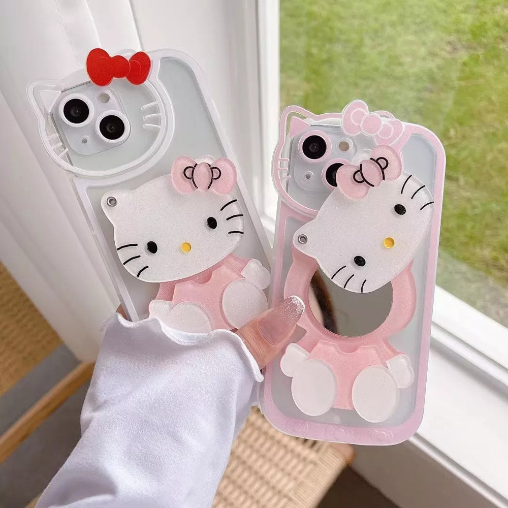 Cute Cat Shockproof Silicone Cover With Mirror - iPhone 12 Pro Max