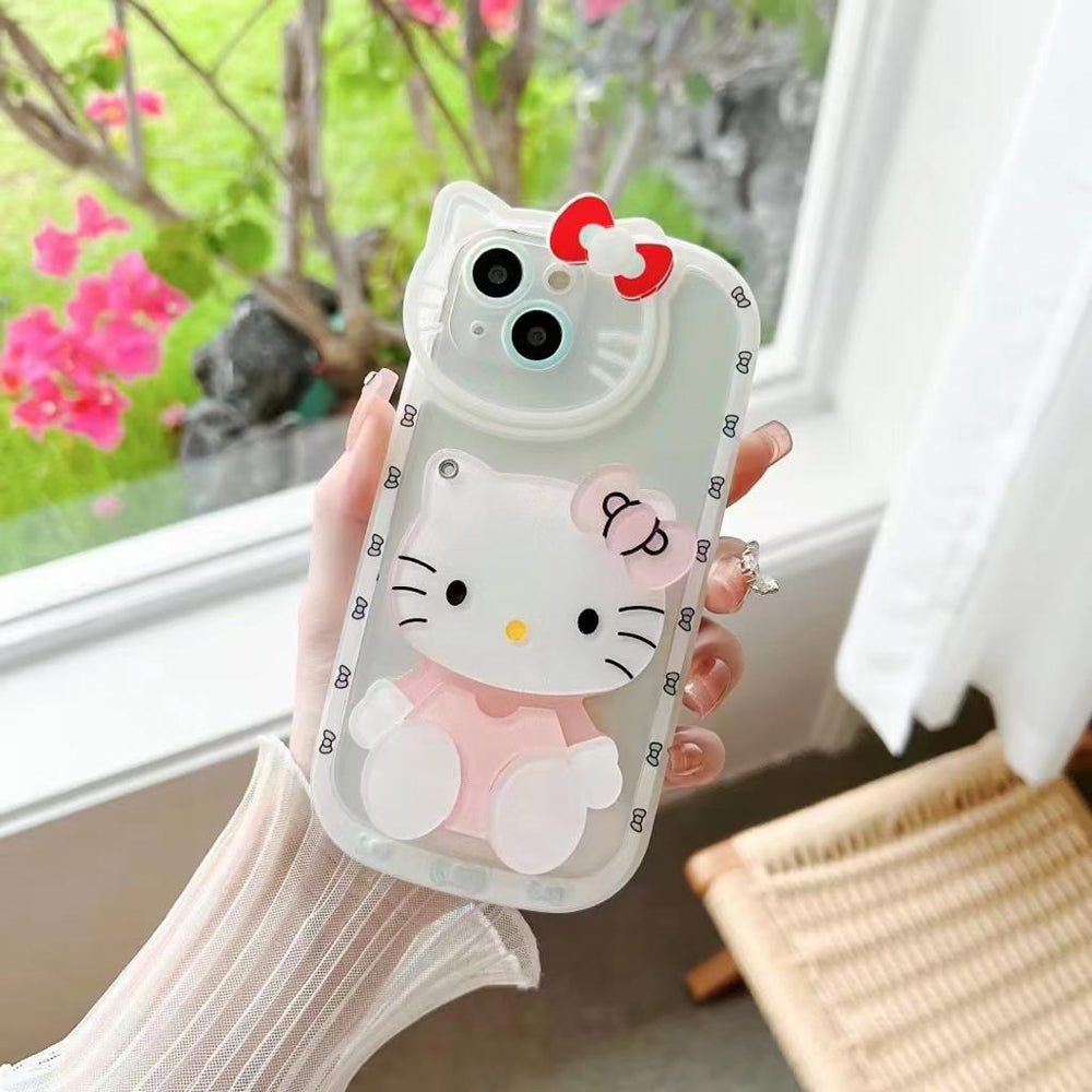 Cute Cat Shockproof Silicone Cover With Mirror - iPhone 14 Pro Max