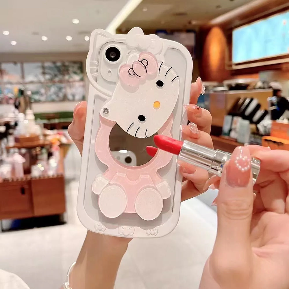 Cute Cat Shockproof Silicone Cover With Mirror - iPhone 12 Pro Max