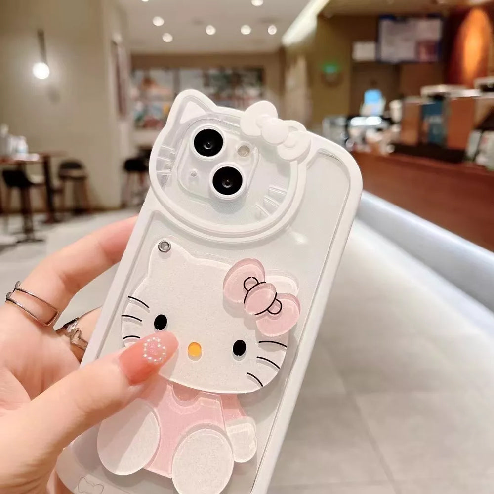 Cute Cat Shockproof Silicone Cover With Mirror - iPhone 12 Pro Max