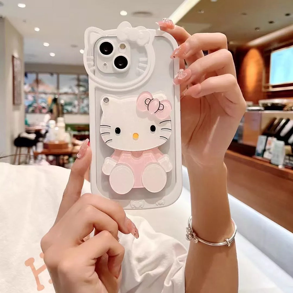 Cute Cat Shockproof Silicone Cover With Mirror - iPhone 12 Pro Max