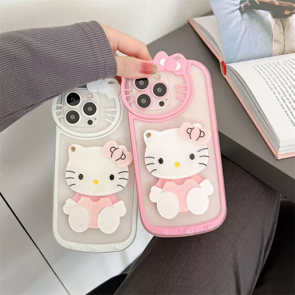 Cute Cat Shockproof Silicone Cover With Mirror - iPhone 14 Pro Max