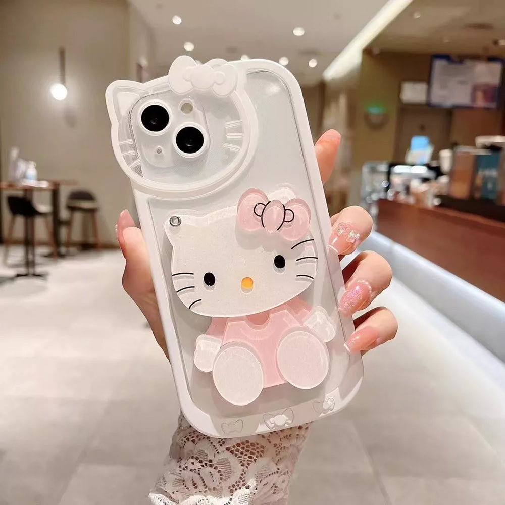 Cute Cat Shockproof Silicone Cover With Mirror - iPhone 12 Pro Max