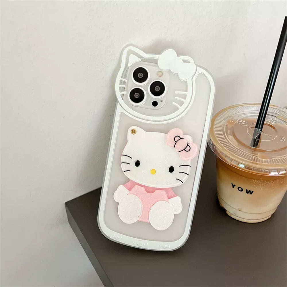 Cute Cat Shockproof Silicone Cover With Mirror - iPhone 14 Pro Max