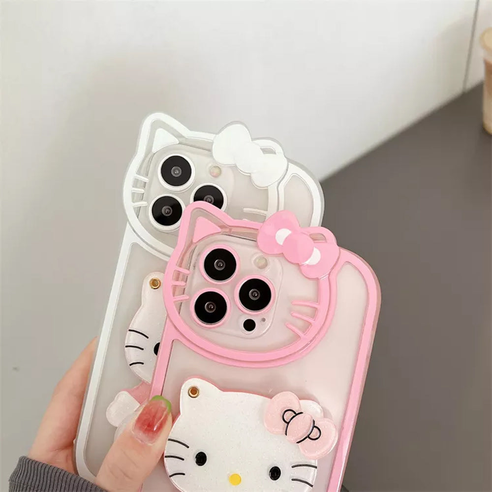 Cute Cat Shockproof Silicone Cover With Mirror - iPhone 12 Pro Max