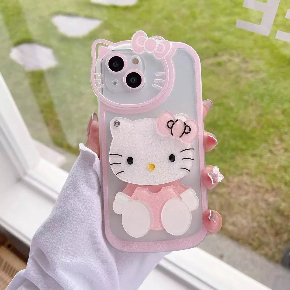 Cute Cat Shockproof Silicone Cover With Mirror - iPhone 12 Pro Max