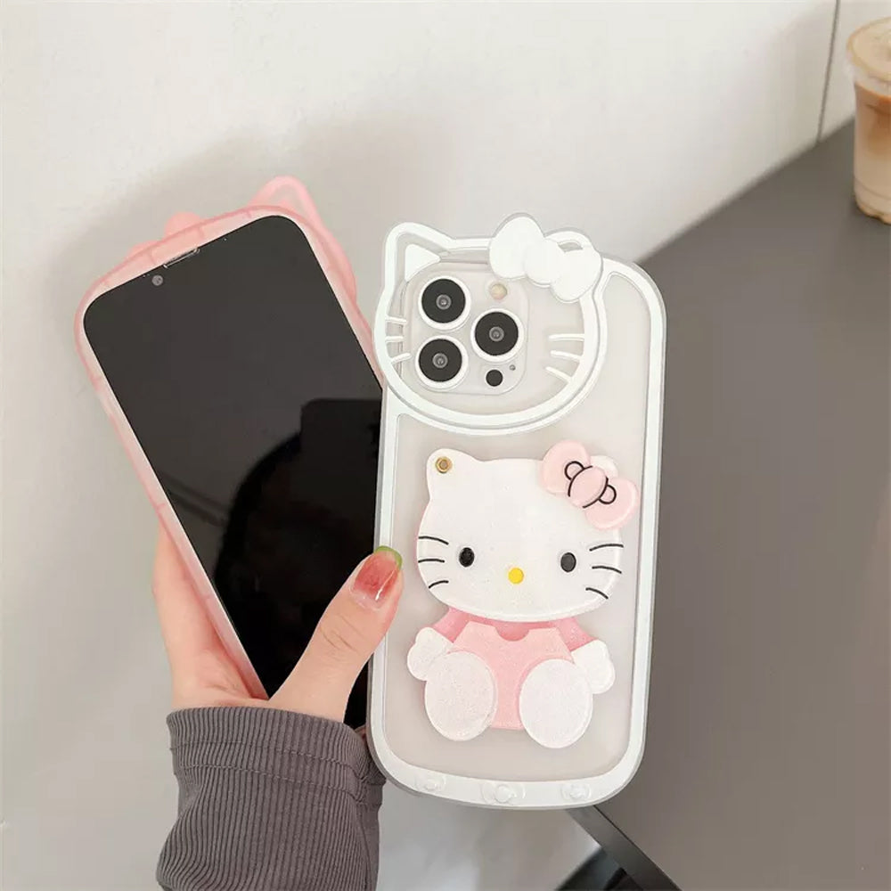 Cute Cat Shockproof Silicone Cover With Mirror - iPhone 12 Pro Max