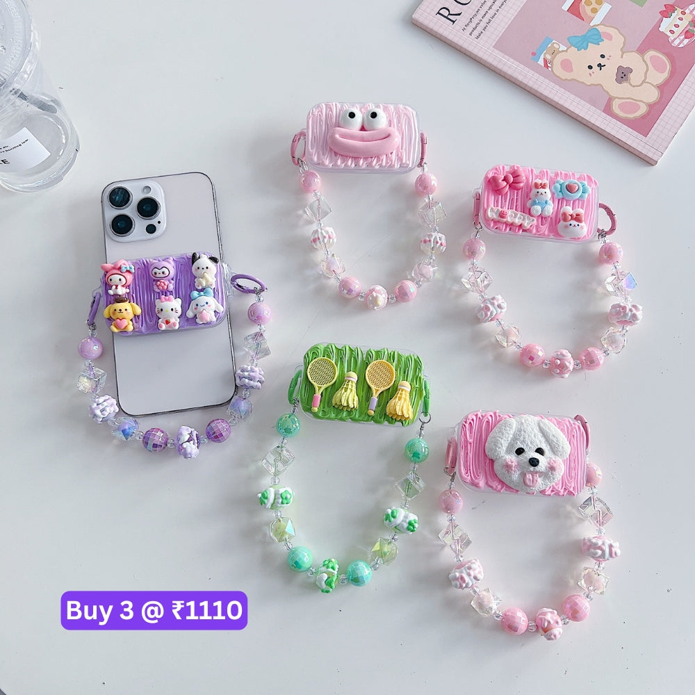 Cute Mini Cartoon Toy Flip Mirror Universal Stand with Crystal Bracelet