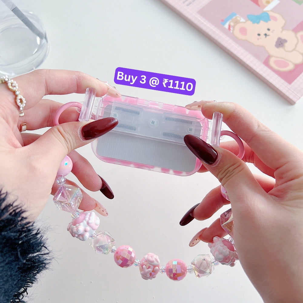 Cute Mini Cartoon Toy Flip Mirror Universal Stand with Crystal Bracelet