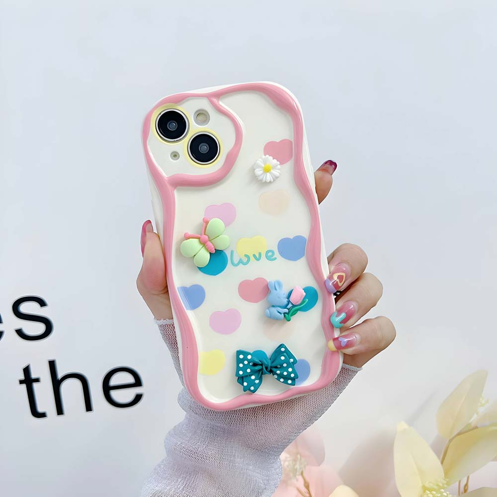 3D Cute Pet Flower and Toy Soft Cover With Random Heart Shape Bracelet - iPhone 13 Pro