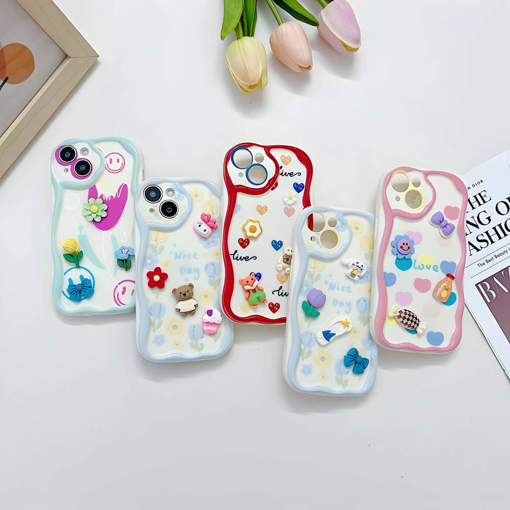 3D Cute Pet Flower and Toy Soft Cover With Random Heart Shape Bracelet - iPhone 12 Pro