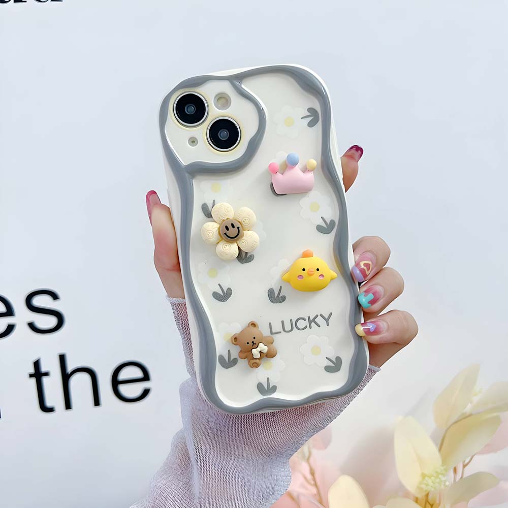 3D Cute Pet Flower and Toy Soft Cover With Random Heart Shape Bracelet - iPhone 13 Pro Max