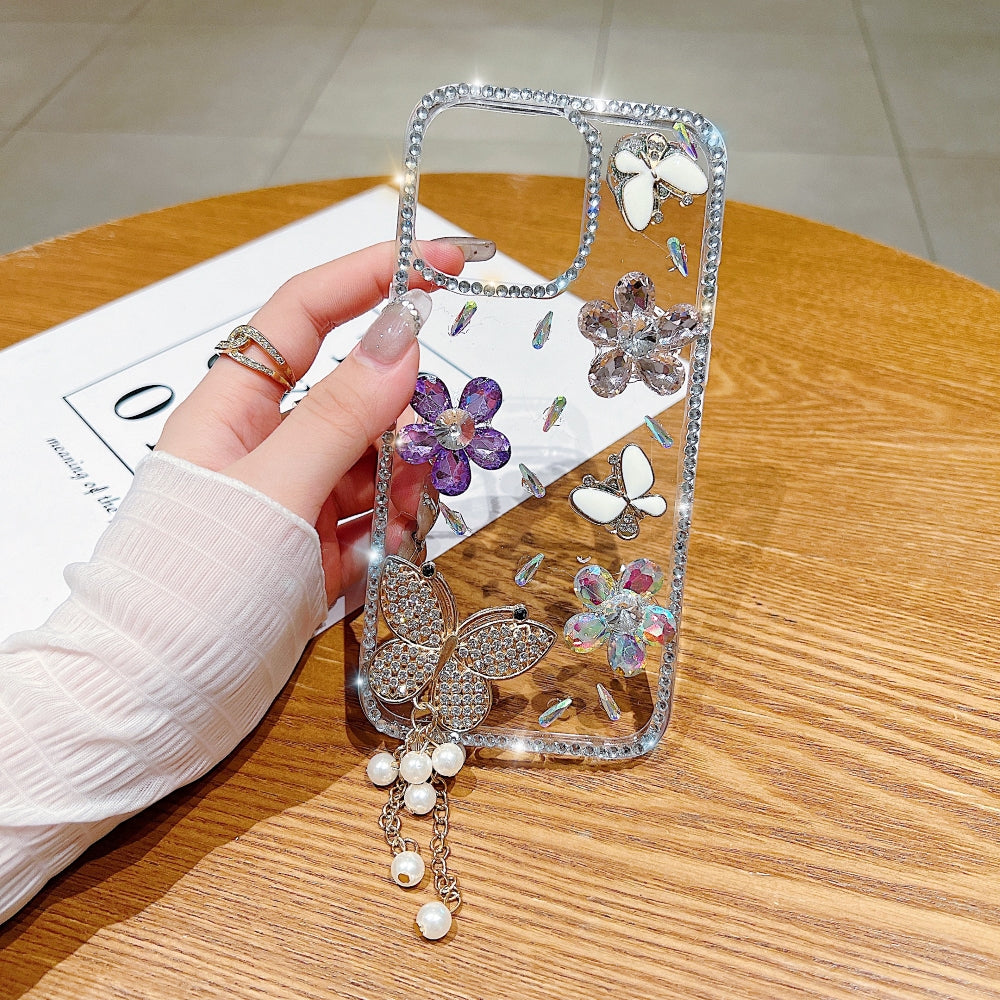 Diamond Glitter Butterfly TPU (Soft) Transparent Phone Case with Small Charm - iPhone 13