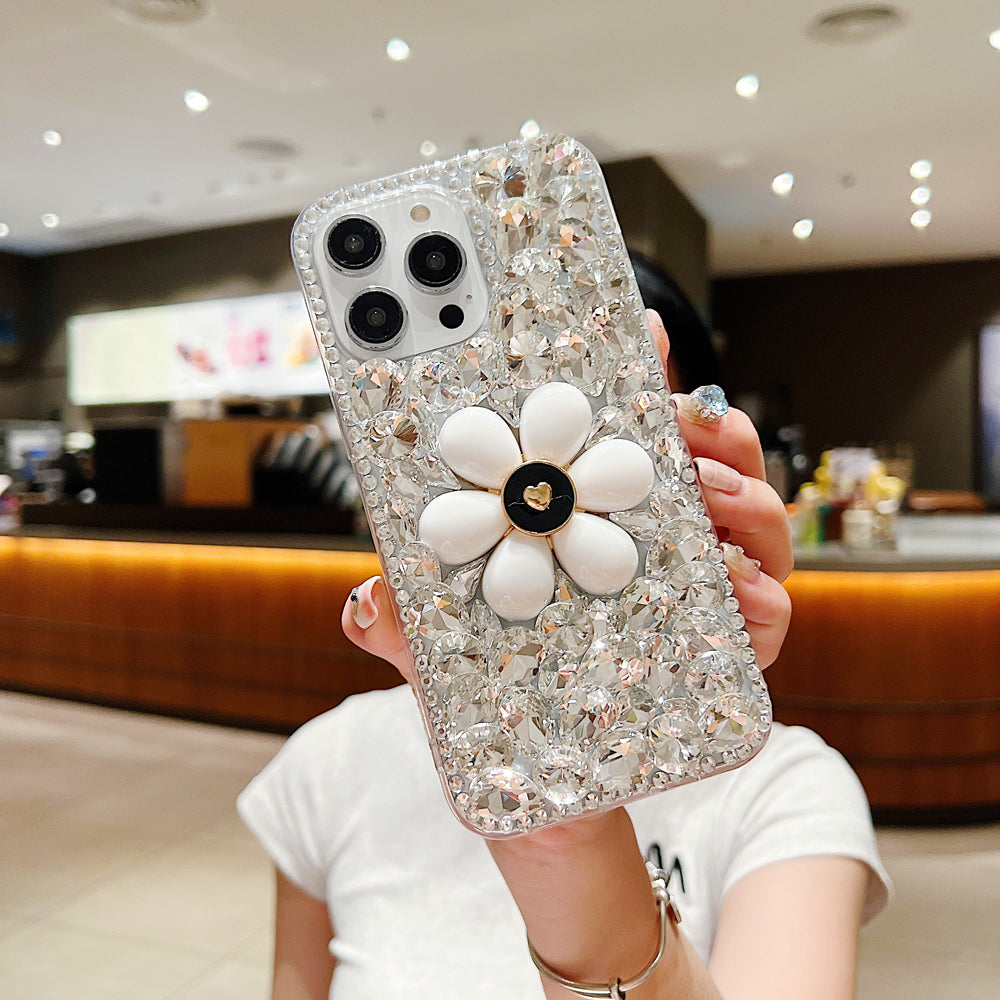 Handmade Flower Decor Glitter Diamond Case - Samsung S21FE