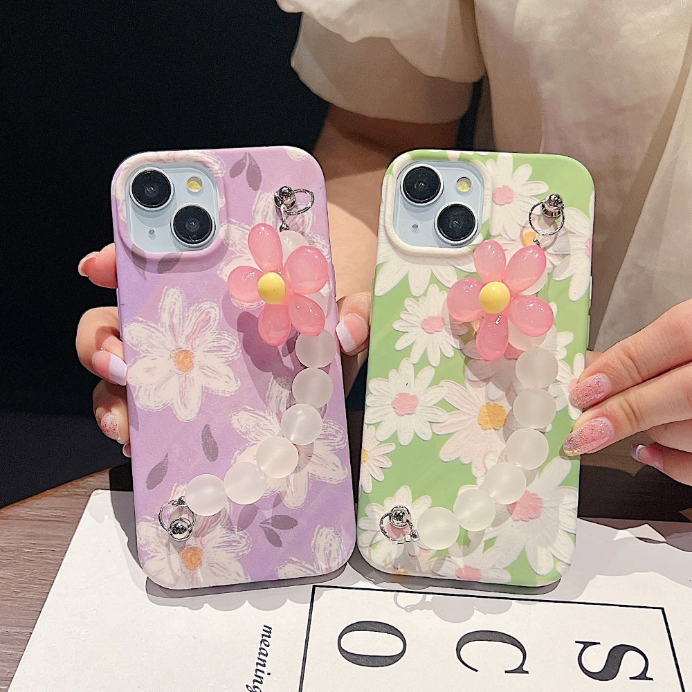 Flower Print Design Wrist Hand Strap TPU Soft Case - Samsung S23FE