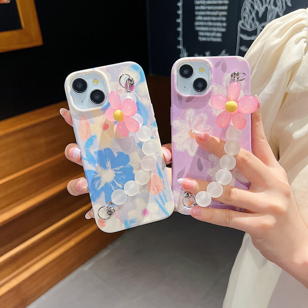 Flower Print Design Wrist Hand Strap TPU Soft Case - OnePlus 8