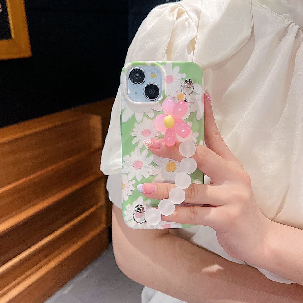 Flower Print Design Wrist Hand Strap TPU Soft Case - iPhone 14 Pro Max