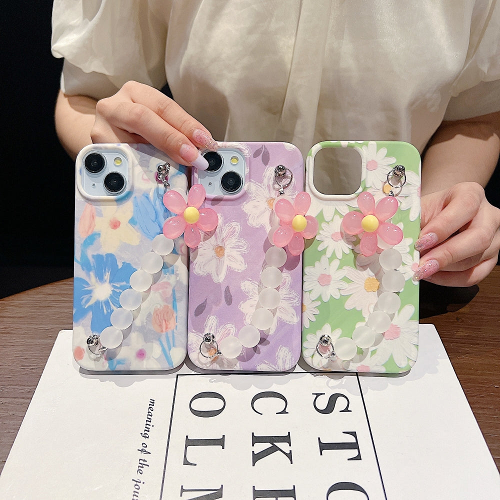 Flower Print Design Wrist Hand Strap TPU Soft Case - iPhone 12 Mini