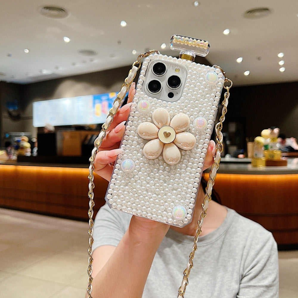 Flower Pearly Perfume Bottle Handmade Soft Phone Case - iPhone 13