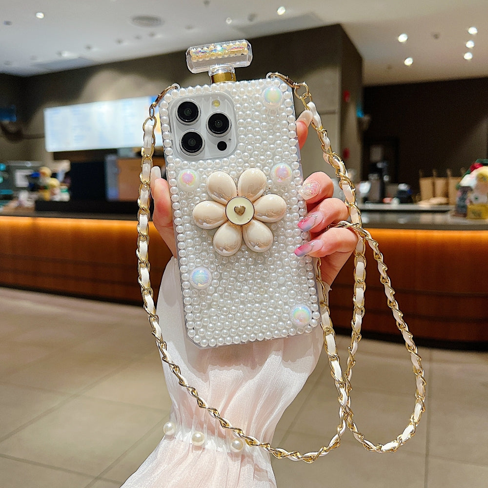 Flower Pearly Perfume Bottle Handmade Soft Phone Case - iPhone 13 Pro Max