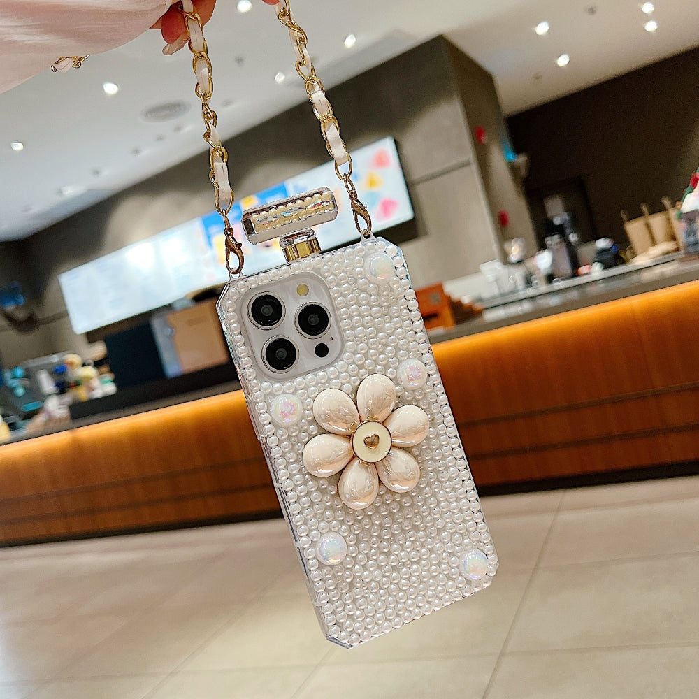 Flower Pearly Perfume Bottle Handmade Soft Phone Case - iPhone 13