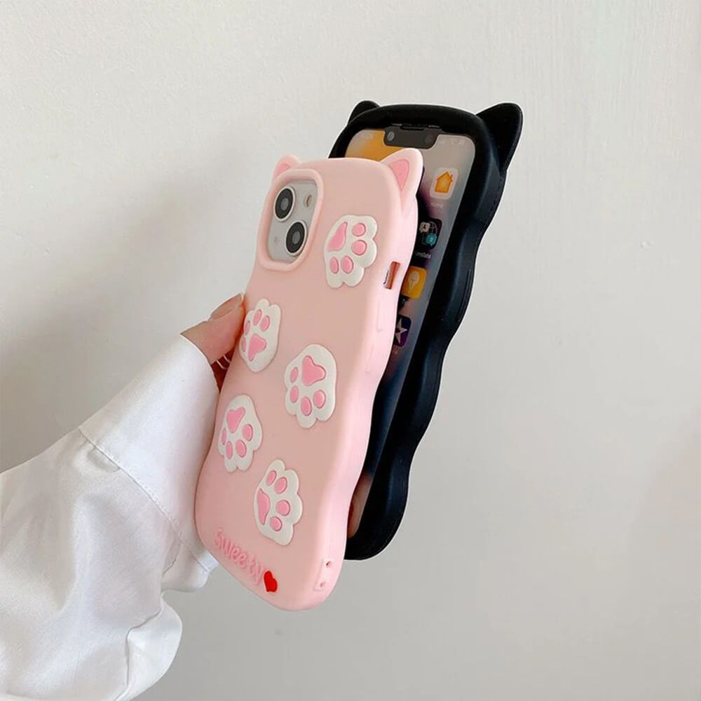 Cat Footprint With Ears Silicone Shockproof Case - iPhone 12 Pro