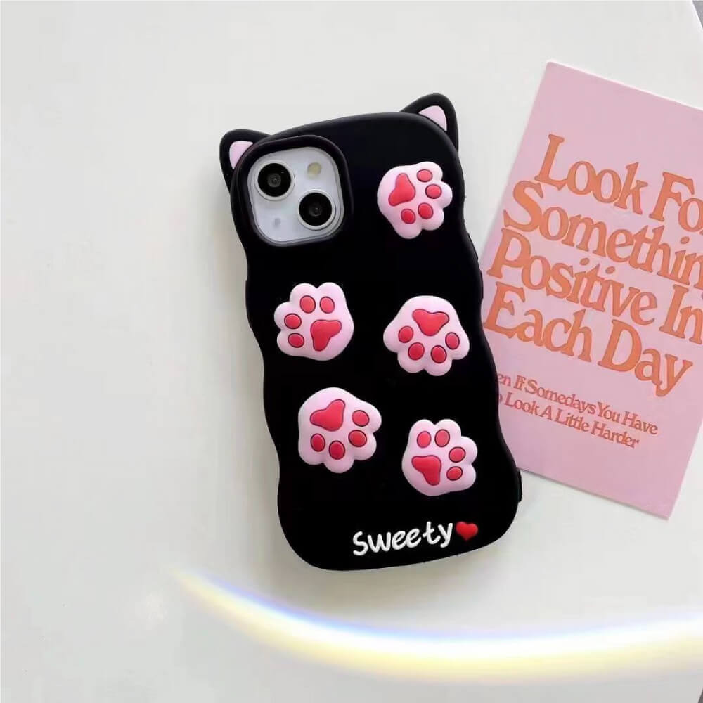 Cat Footprint With Ears Silicone Shockproof Case - iPhone 12 Pro