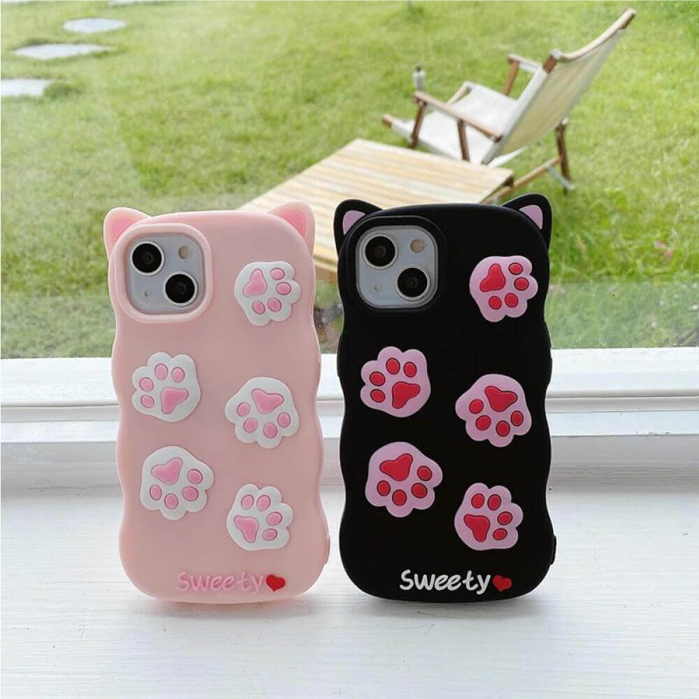 Cat Footprint With Ears Silicone Shockproof Case - iPhone 12 Pro