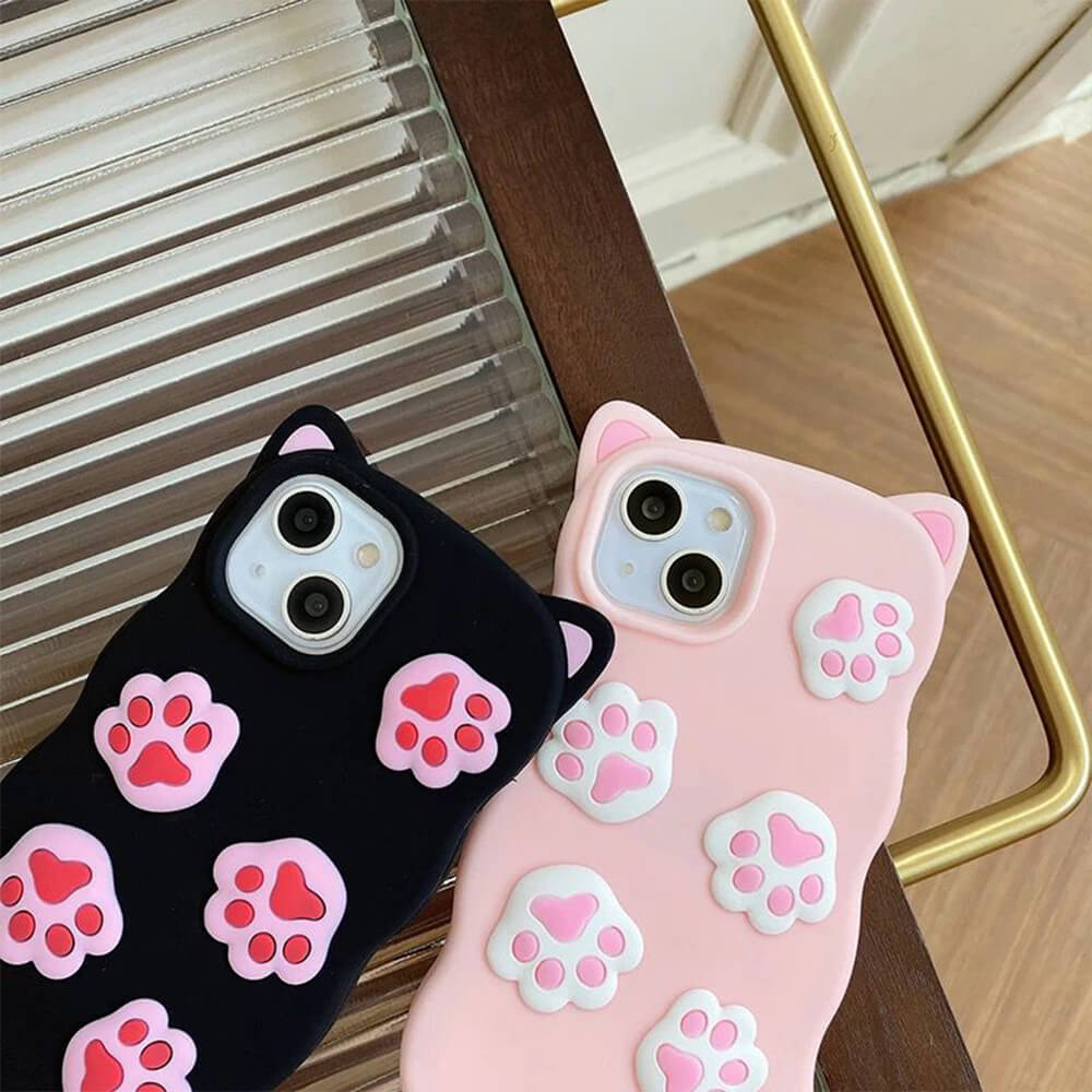 Cat Footprint With Ears Silicone Shockproof Case - iPhone 13 Pro Max