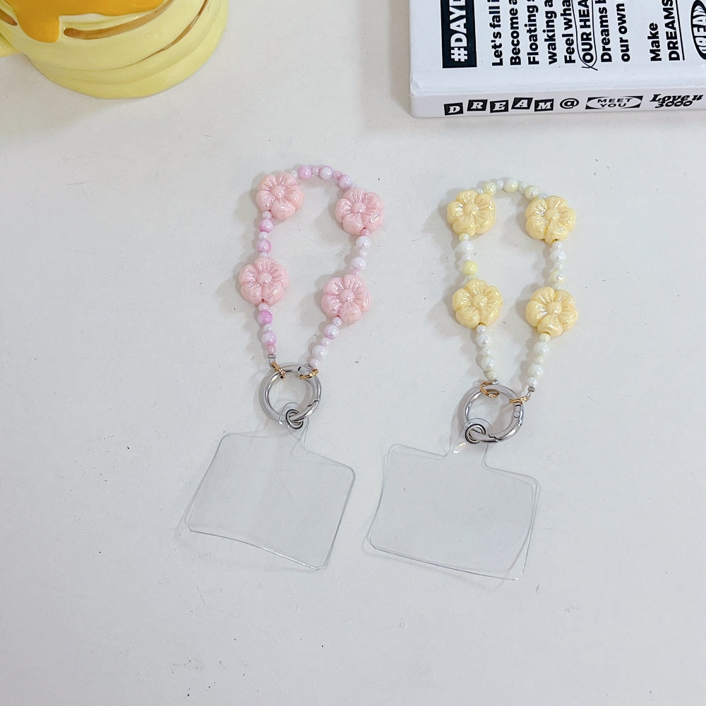 Gradient Four Flower and Beads Phone Charm Bracelet | Keychain | Handbag Charm