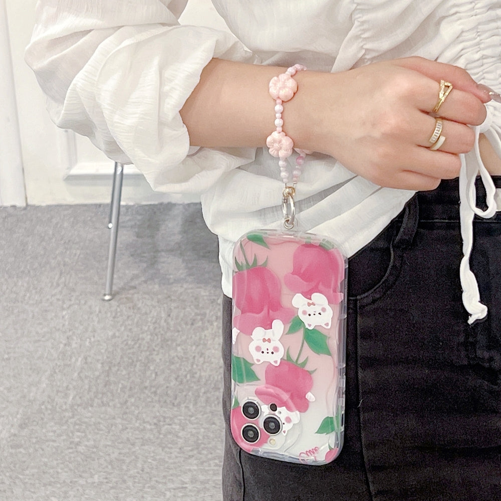 Gradient Four Flower and Beads Phone Charm Bracelet | Keychain | Handbag Charm