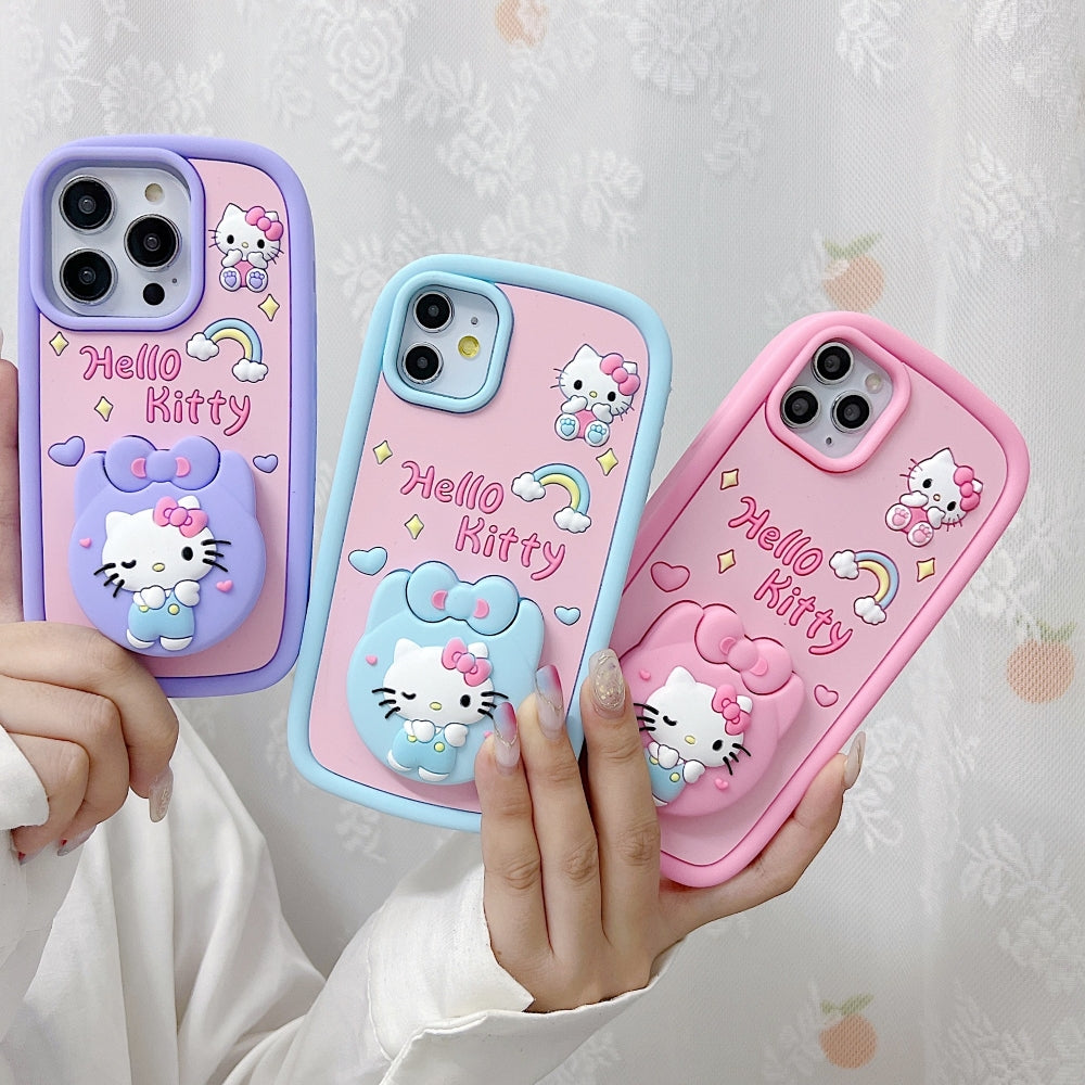 Full Protective Bow Cat Doll Flip Mirror Phone Case - iPhone 15