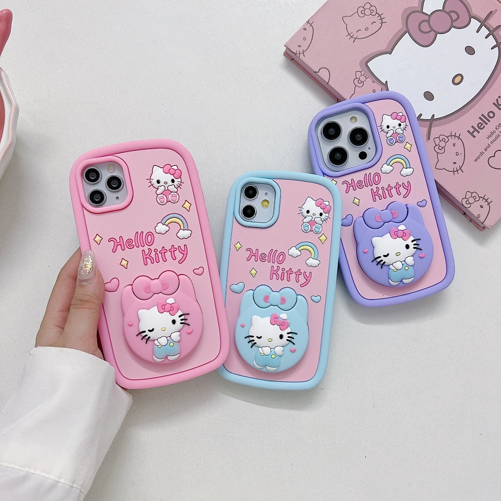 Full Protective Bow Cat Doll Flip Mirror Phone Case - iPhone 15