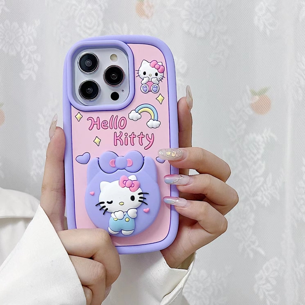 Full Protective Bow Cat Doll Flip Mirror Phone Case - iPhone 15