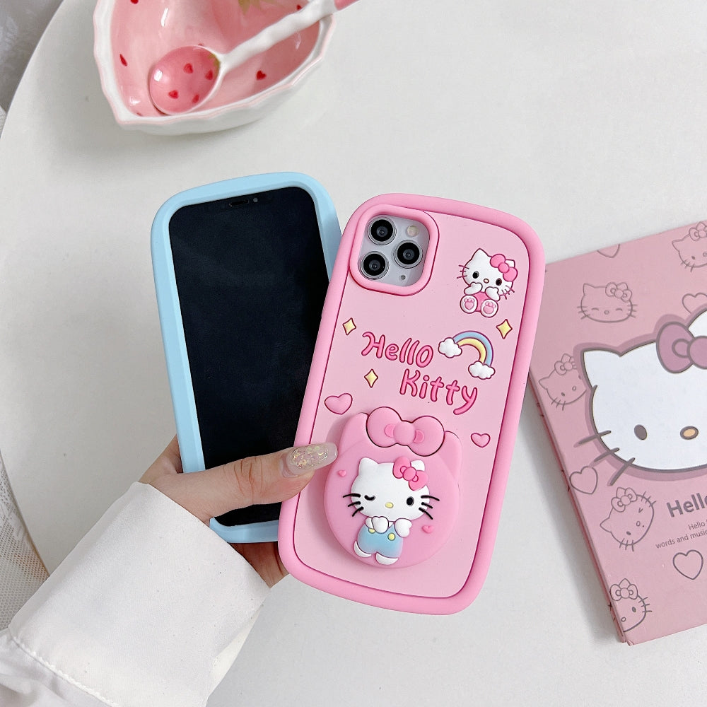 Full Protective Bow Cat Doll Flip Mirror Phone Case - iPhone 15