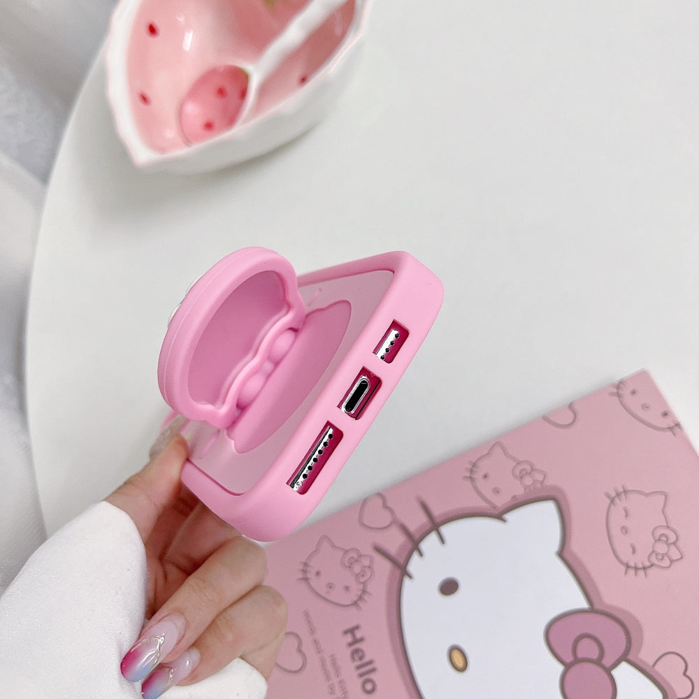 Full Protective Bow Cat Doll Flip Mirror Phone Case - iPhone 14