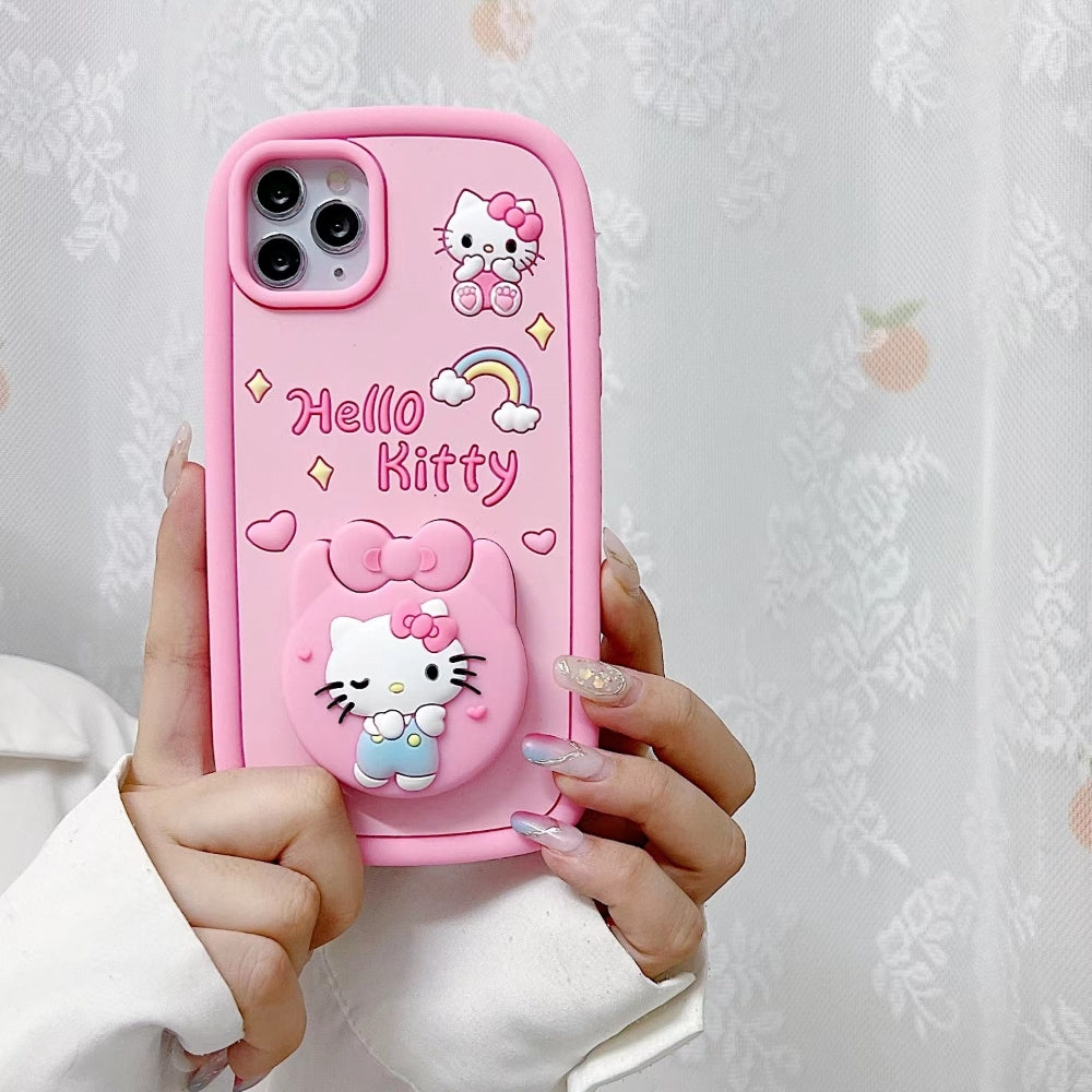 Full Protective Bow Cat Doll Flip Mirror Phone Case - iPhone 14