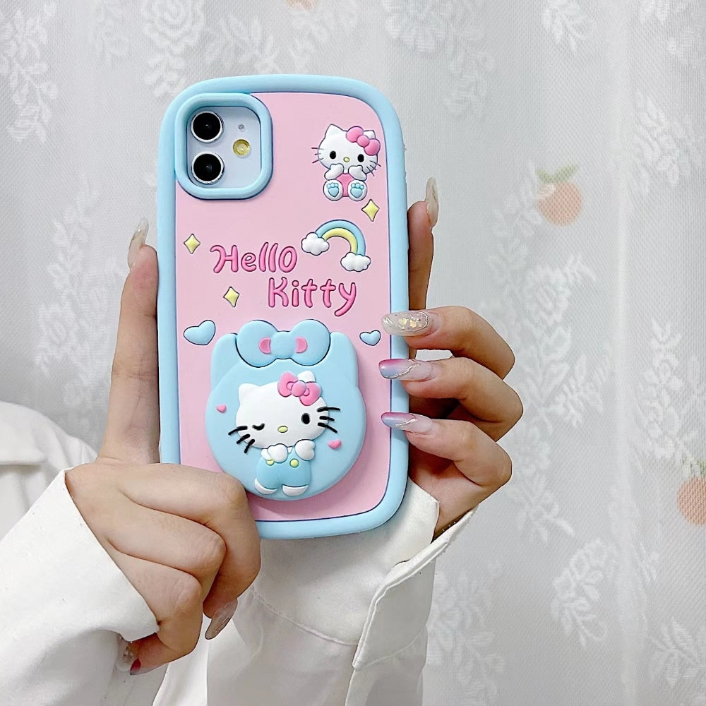 Full Protective Bow Cat Doll Flip Mirror Phone Case - iPhone 15