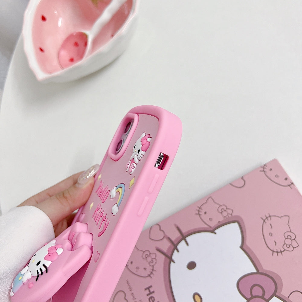 Full Protective Bow Cat Doll Flip Mirror Phone Case - iPhone 15