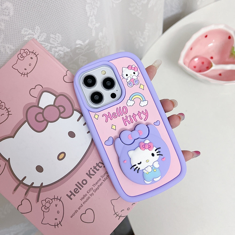 Full Protective Bow Cat Doll Flip Mirror Phone Case - iPhone 15